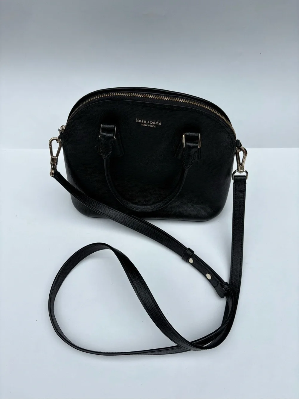 kate spade black leather dome crossbody with gold hardware